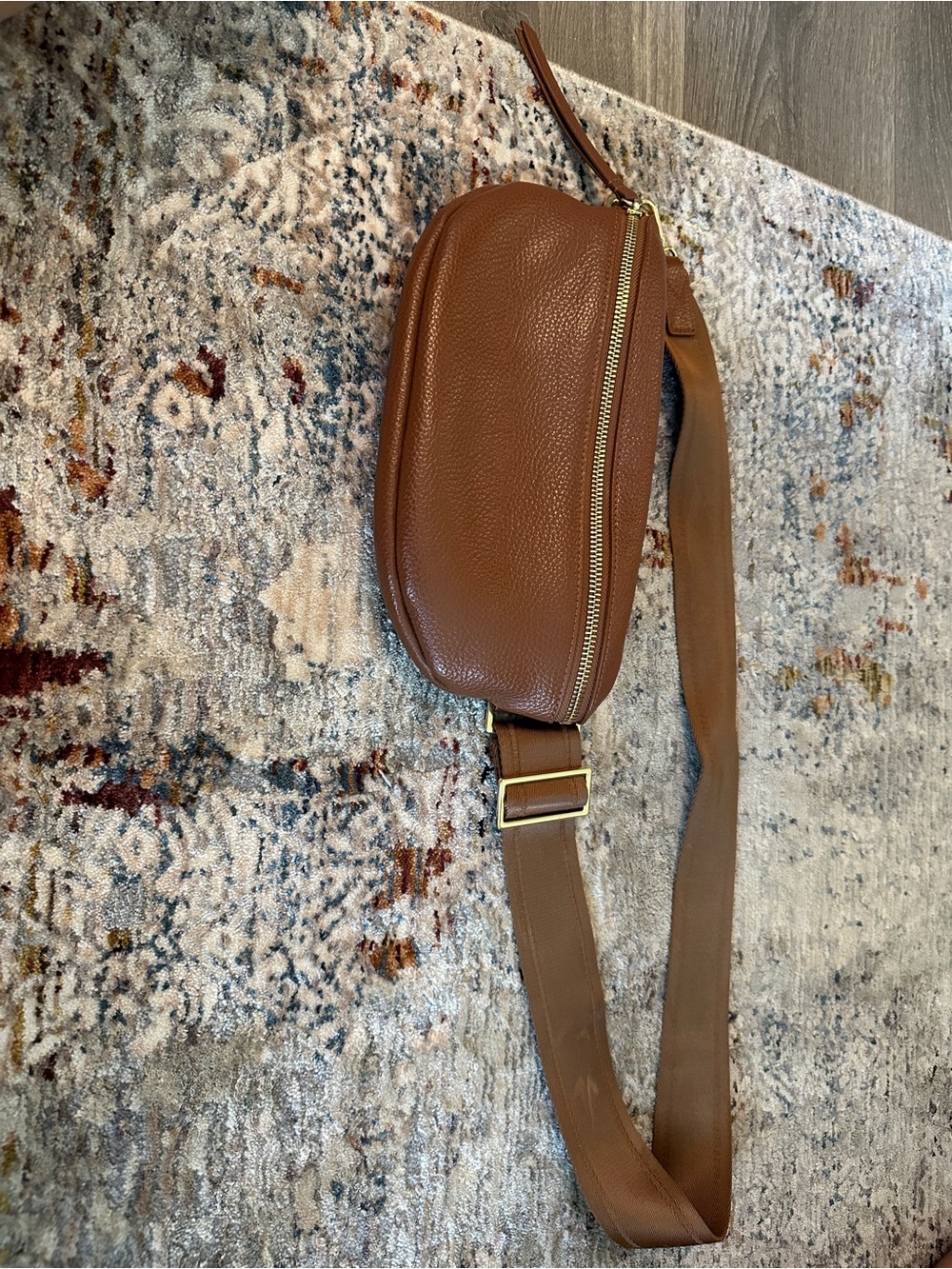 Quince Brown Pebbled Leather Crossbody Belt Bag with Gold Hardware